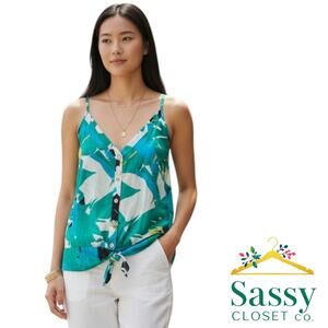 Bebe Silk Teal White Tie Front Halter Tank Top 100% Silk Size Small